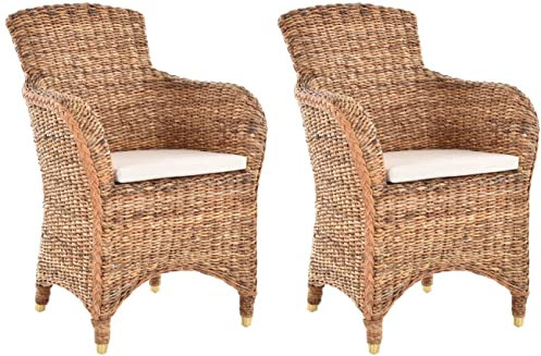 Krines Home 2er Set Esszimmersessel Bananenblatt-Rattan Esszimmerstuhl mit Armlehne Korbstuhl Esszimmer Sessel (Bananenblatt)