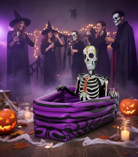 I LOVE FANCY DRESS Halloween Inflatable Drinks Cooler - Pack of 3 - Coffin Shaped Inflatable Cooler with Day of the Dead Skeleton - Day of the Dead Festival Halloween Party Decoration