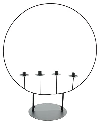 Kerzenständer, Kerzenhalter Circle, Metall, Mattschwarz lackiert, Maße: Ø 58 cm, GH 70 cm, passend für 4 Stabkerzen max. Ø 2,2 cm Adventskranz