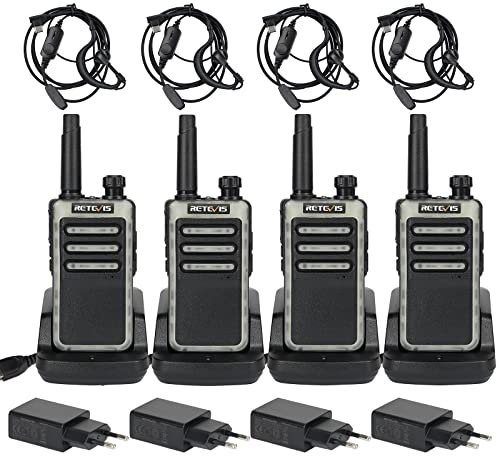Retevis RB666 Funkgerät, Wiederaufladbar Walkie Talkie mit Ohrhörern, Schnellladendes, PMR446 VOX, Metall Rückenclip, Squelch, Sicherheits Funkgeräte Profi für Restaurant (4 Stück, Schwarz)