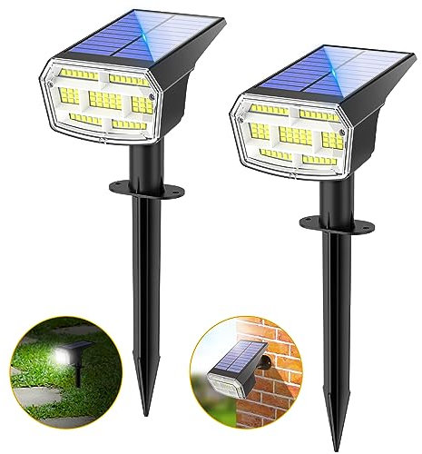 AOSTOK Faretto Solare da Esterno, 59 LED, IP65 Impermeabile, 3 Livelli di Luminosità, per Giardino, Cortile, Alberi, Piscina e Campeggio