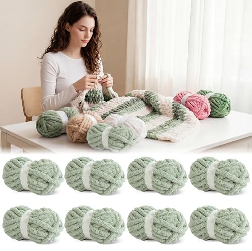 BALAPET 8 Pack Chunky Chenille Yarn for Crocheting & Knitting, 31.7yds 8 oz Each Skein Soft Fluffy Kitting Yarn Set, Thick Velvet Plush Yarn for Handcrafts Weaving Making Blankets, Clothes, Pattern Kn