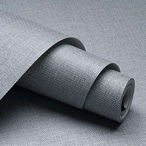 Modern Simple White Plain Non-self-Adhesive Wallpaper Bedroom Living Room Non-Woven Gray Home Wallpaper Light Grey Linen Wallpaper (Dark Gray)