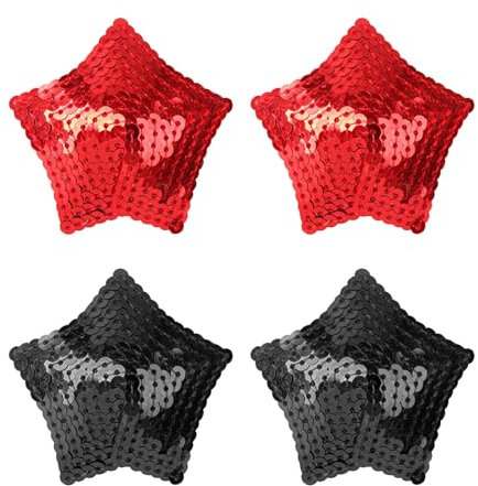 Auto-adhésif Cache-tétons, 2 Paires Paillettes crème Mamelon réutilisable Star Poitrine pétales Paillettes mamelons Autocollants Noir et Rouge Respirant Seins Patch (Noir et Rouge en Forme d'étoile)