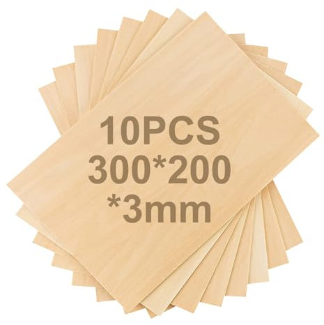 APOMOONS Lot de 10 panneaux en contreplaqué, panneaux en bois artisanal, panneaux en contreplaqué 300 x 200 x 3 (+/- 0,2) mm, bois de balsa pour l'artisanat, le modélisme, la gravure au laser, la pein