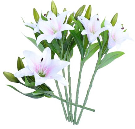 Cabilock Künstliche Lilienblüten aus PVC, Grün, 5 Stück, Realistisch
