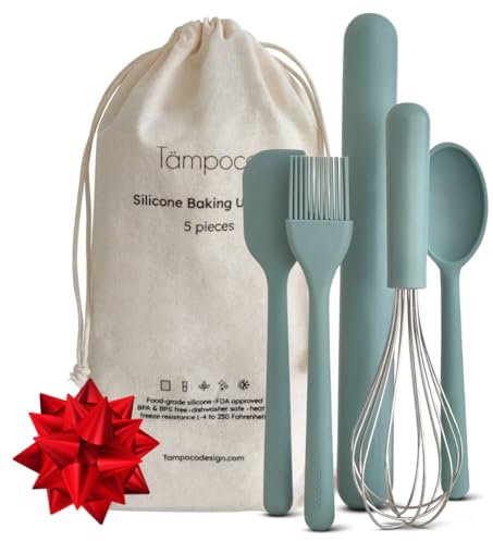 Tampoco - 5 Piece Kids & Toddlers Durable Silicone Utensil Set - Kitchen Tools - Montessori Baking Supplies for Real and Safe Cooking Gift Age 5+