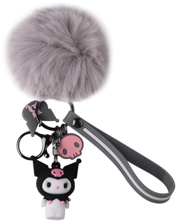 IHLOOTD Cartoon Schlüsselanhänger Karabiner 3D Autoschlüsselanhänger Keychain mit Pompoms für Rucksack, Autoanhänger, Kinder Geschenke (D)