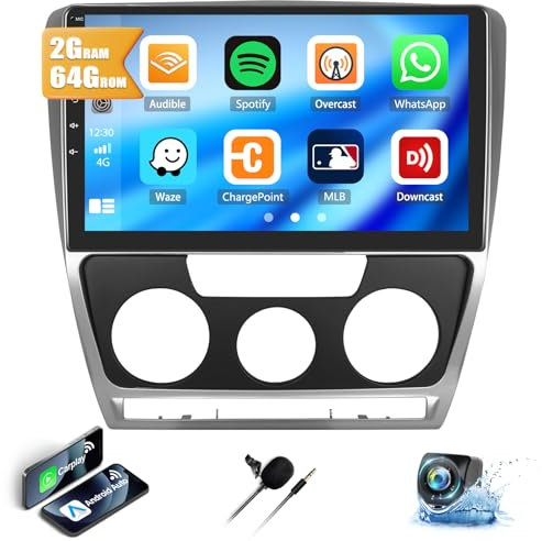 【2+64G】 Android13 Autoradio mit Navi für VW Skoda Octavia 2007-2013 mit Carplay Android Auto,10.1 Zoll Touchscreen Autoradio mit GPS WiFi FM/RDS Bluetooth Mirror Link+AHD Rückfahrkamera&Mic