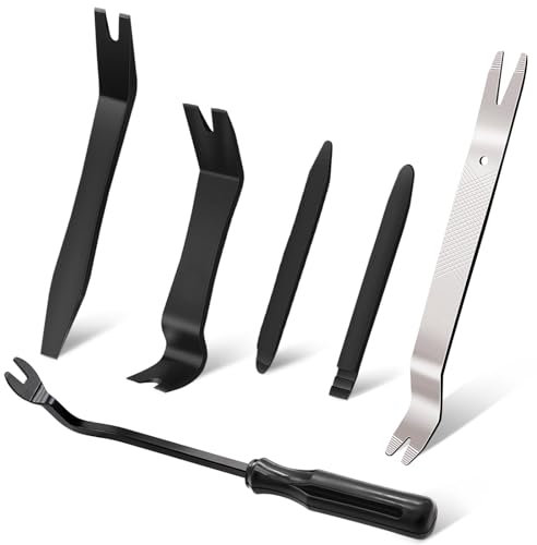 Etre Jeune 6 PCS Trim Removal Tool Kit, Plastic Pry Tool Door Clip Panel Removal Tool Set, Metal Trim Tool for Car Dash Radio Audio, Black