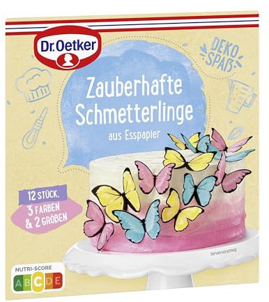 Dr. Oetker Zauberhafte Schmetterlinge aus Esspapier 4er Pack, 4 x filigrane Dekoration in Form von Schmetterlingen zur Verzierung von Gebäck wie Kuchen und Torten