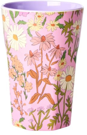 ReWu Becher Groß Daisy Dearest Rosa Trinkbecher Melamin Geschirr Trinkbecher Blumen Motiv Spülmaschinenfest Picknick Camping Pink BPA-Frei Bruchsicher Kinder 400ml