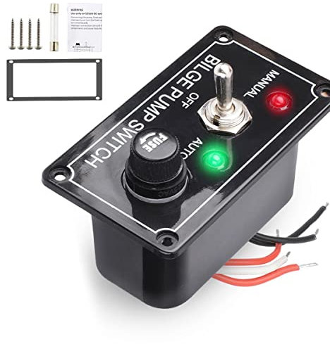 DIioee Pannello Interruttori per Pompa di Sentina Marina con Fusibile DC 12V con Spia LED Interruttore Un Levetta Un 3 Vie Manuale/Spento/Automatico
