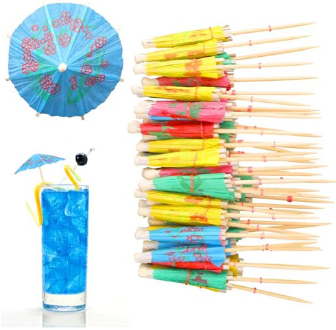 50PCS Getränk Regenschirme Cocktail, 4 Zoll Mini Cocktail Regenschirme für Getränke, bunte Papier Cocktail Zahnstocher Dekorationen, Regenschirm Zahnstocher Cupcake Topper für Sommer Hawaii Party