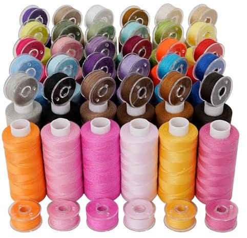 ThedNeers 36-teilig Nähgarn Sortiment Set 400 Yard Polyester 36 Farben Nähmaschinengarn und 36 Farben Unterfadenspulen Set für Nähmaschinen und Handnähen
