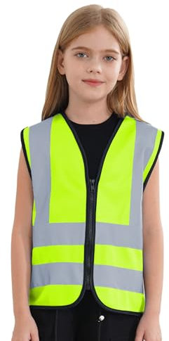 MSemis Garçon Fille Gilet de Haute Visibilité Gilet de Securité Standard sans Manches Gilet Réfléchissant Zippé Gilet de Signalisation Veste Gilet de Travail 3-12 ans Un jaune fluo 10-12 ans