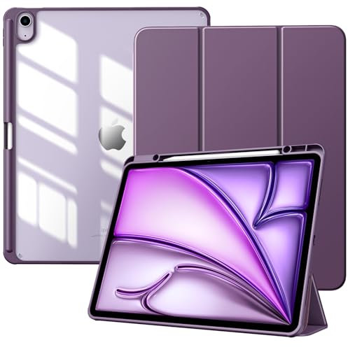 TiMOVO Funda para Nuevo iPad Air 13 Pulgadas(M3/M2-2025/2024) con Runura para Lápiz,Cubierta Delgada con Soporte,Funda Trasera Transparente para iPad Air 13,Auto Activación/Reposo, Púrpura Profundo