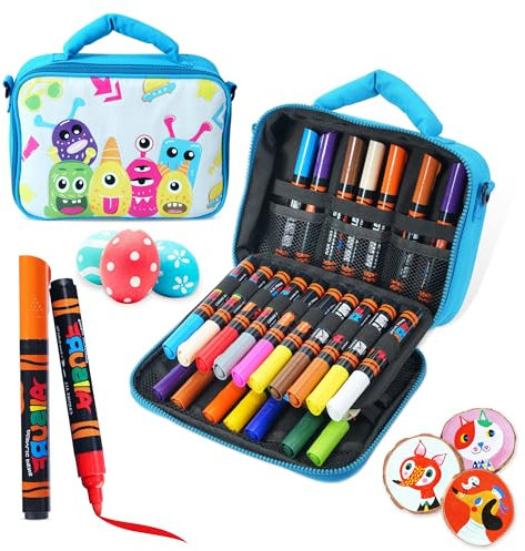 YPLUS Acrylfarbstifte für Kinder, permanente Stoffmarker, wasserdicht, Acrylmarker Malerei für Steinkleidung, Holz und mehr - 24 Farben mit Tasche - Blau