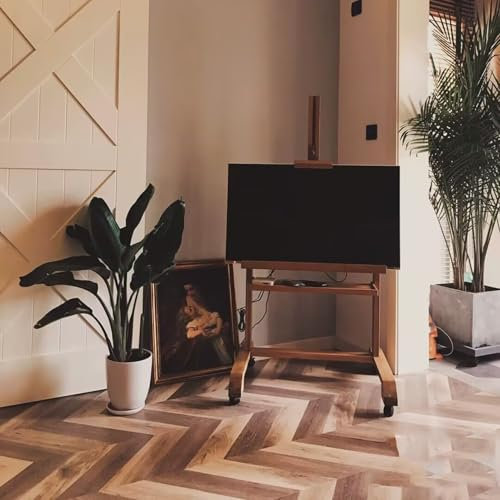 LCD TV Floor Stand - Solid Wood Adjustable TV Stand - Wooden Floorstanding TV Stand Easel, Heavy Duty Mobile TV Cart With Storage Shelf, Home Classrooms Modern(Walnut color)
