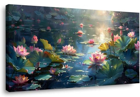 JOSUE Rosa, verde Quadri Xxl Foresta Su Tela, Lago dei fiori Quadretti Da Parete Moderni Decorazioni Soggiorno Camera Da Letto-60x120cm Incorniciato