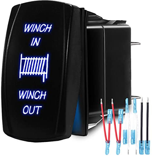 EATBALE Momentary Winch Rocker Switch Winch in/Out 7Pin LED Light 20A/12V, Jumper Wires Winch in Out Switch Waterproof for ATV Cars Trucks Caravans Boats Replacement Kit