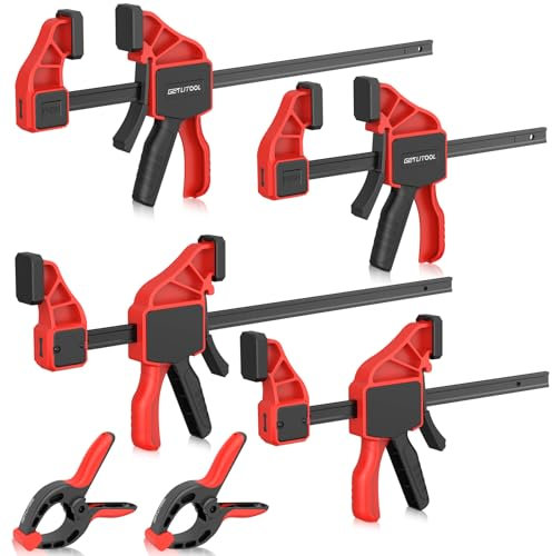 GETLIOTOOL Jeu de 4 Serre-joint à une Main avec 2 Serre-Joints à Ressort Libération Rapide Largeur de Serrage 155/310mm Force de Serrage Maximale 75kg Plage d'Étirement 135 mm-280 mm/135 mm-435 mm