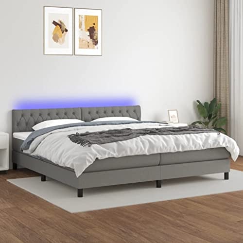 KOIECETA Boxspringbett mit Matratze & LED Dunkelgrau 200x200 cm Stoff