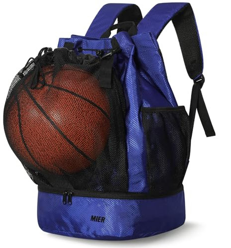 MIER Fußball Rucksack Turnbeutel mit Schuhfach Basketball Sportrucksack Wasserfest Sporttasche für Herren Damen Jugend, 40L Blau