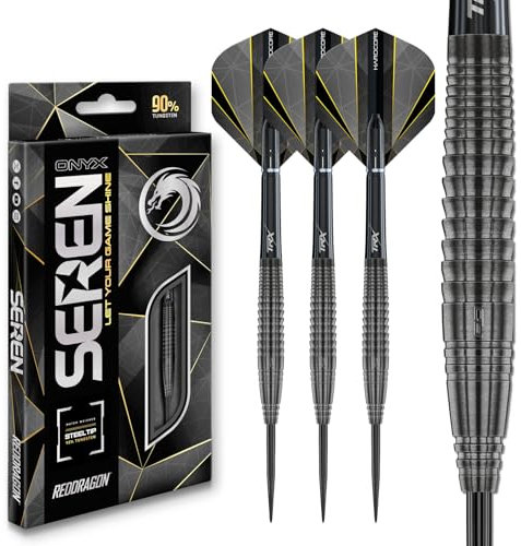 RED DRAGON Darts – Seren Onyx 4 23g - 90% Wolfram Professional Stahlspitze Dart-Set mit Dart Flüge und Dartschäfte