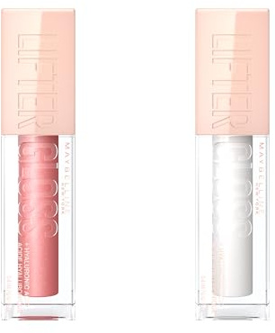 Maybelline New York - 2 Stück Lipgloss, feuchtigkeitsspendend und sofortiger Glanz – angereichert mit Hyaluronsäure – Lifter Gloss – Farben: 001 Pearl + 003 Moon