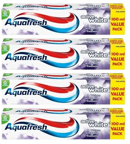 4 Pack Bundle - Aquafresh Active White Toothpaste (4X 100ml). A Hadco Bundle with A Hadco Bamboo Toothbrush Or Toothbrush Travel Case Included.