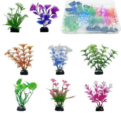 8Pcs Fish Tank Accessories Aquarium Plants Fish Tank Decorations Artificial Plants Aquarium Decor Plants Small Plastic Plants for Fish Tanks Aquariums