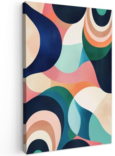 MuchoWow© Impression sur Toile Peinture 60x90 cm Tableau Mural Decoration Salon Reproductions de Tableaux Murale Moderne Abstrait - Bleu - Rose