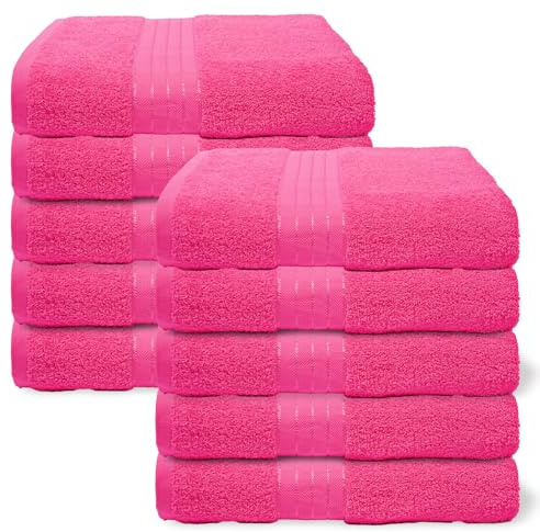 Brentfords Hand Towels Pack of 10, Super Soft 100% Cotton Highly Absorbent Fade Resistant Quick Dry Bright Pink Hand Towels For Bathroom Kitchen Gym Home Essentials, 50x80cm