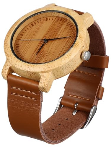 BESTYASH Reloj De Cuarzo De Bambú Diseño Artesanal Correa De para Hombre y Cómodo