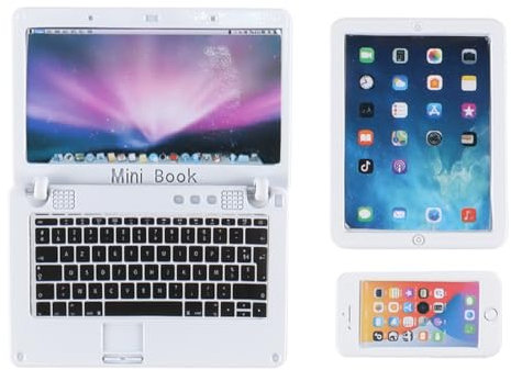 Ieron 1:12 Dollhouse Accessories Simulation Laptop Tablet Smartphone 3-piece Miniature Model Computer Scene Game Set