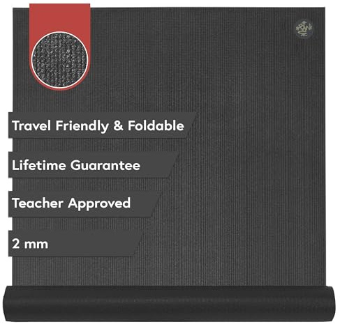 Manduka Pro Reise-Yogamatte, 180,3 x 61 cm, faltbar und reisefreundlich, lebenslange Haltbarkeit, von Lehrern genehmigt, hygienische Konstruktion, 180,3 x 61 cm, Schwarz