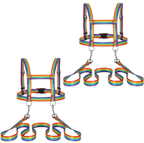 Pferdegeschirr für Kinder Pferdeleine zum Spielen für Kinder Zaumzeug Skifahren Rollenspiel Zubehör für Spielpferd Pferdeleinen Größenverstellbare (Regenbogen, 2 Stück)