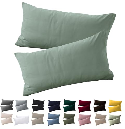 Soifox Kissenbezug 40 x 80 2er Set - Kopfkissenbezug 40x80 Grün 100% Mikrofaser bügelfrei & knitterfrei mit Reißverschluss