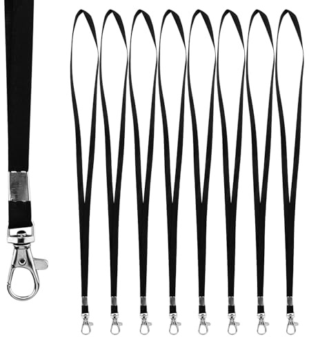 15 Stück Schwarz Schlüsselbänder Lanyard, Flaches Nylon ID Badge Holder Lanyard mit Metall Crimps, Lanyards mit Karabinerhaken,für Büro,Schule,Buskarte