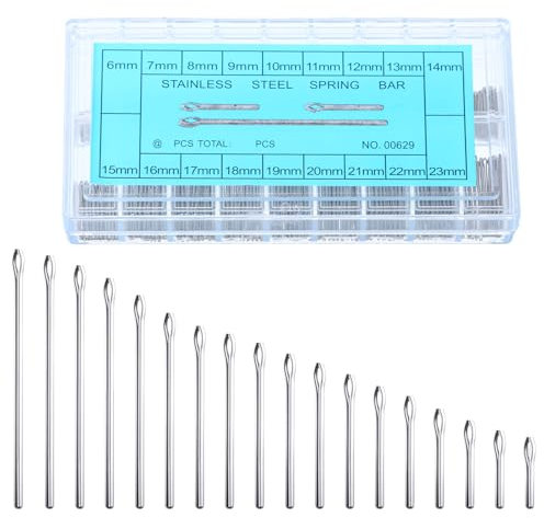 360Stück Uhrmacherwerkzeug Set Stifte für Uhrenarmband Uhrenwerkzeugset Federstege 6–23mm Sortiment an Uhrenarmband Gliedern Splinte Sortiment Edelstahl Splinte mit Sortimentskasten für Uhrenreparatur