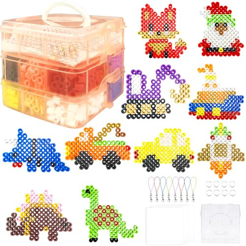 10MM Bügelperlen Set,12 Farben Bügelperlen mit Aufbewahrungsbox, Bügelperlen Platten, Bügelpapier, Muster, Steckperlen Set für Kinder Geschenk Geburtstag Weihnachten DIY Jungen Mädche ab 3 Jahre