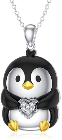 LABBAO Diamant Pinguin Kette für Damen 925 Sterling Silber Penguin Anhänger Halskette mit Lab-Grown Diamant Schmuck Geschenke