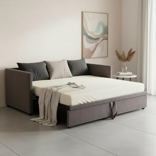 Polsterbett Schlafsofa Mit Gästebett 90/180x200 Cm,Ausziehbar, Für 2 Personen, Tagesbett, Ausziehbett Gleiche Höhe, Schlafsofa Mit Lattenrost Und Rückenlehne, (Grau A)
