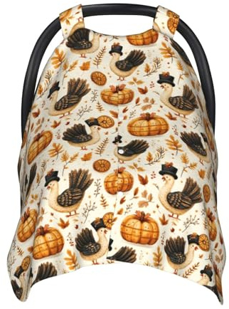 Housse de siège auto pour bébé – Motif dindes douces portant des chapeaux – Couverture d'allaitement respirante et confortable pour bébé