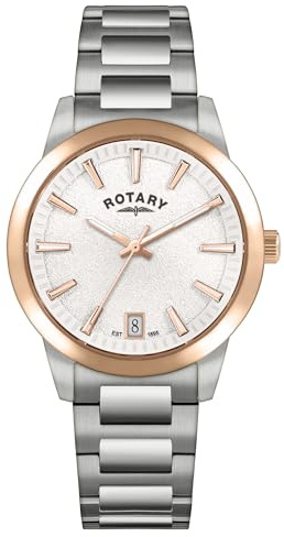 Rotary Ladies Heritage Silver Dial Rose Gold Plated Bezel Stainless Steel Bracelet Watch