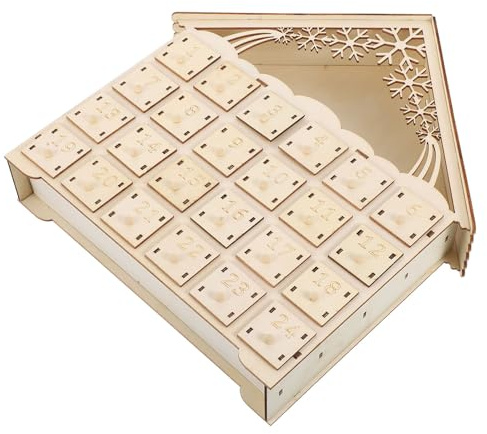 MAGICLULU Calendrier de L'avent Maison en Bois 24 Tiroirs Lumineux LED Rechargeable Décoration Festive Familiale pour Table de Noël sans Piles