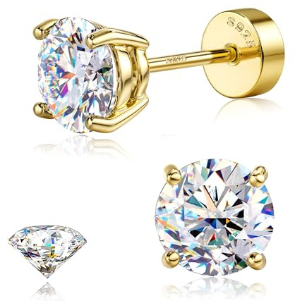 SLLAISS Moissanit Ohrstecker ausaus 925 Silber 0.07-3CTW Silber/Gold | Tragus Piercing Echt Nickelfrei Hypoallergen Sterling Diamantimitat Helix Conch Piercing