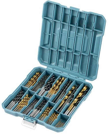 EVERGOODS 130pc Mixed Multi Drill Bit Set 1 to 10mm HSS Titanium Coated Masonry & Brad Point Steel Bits for Metal Woods Plastics Brick and Concrete Complete