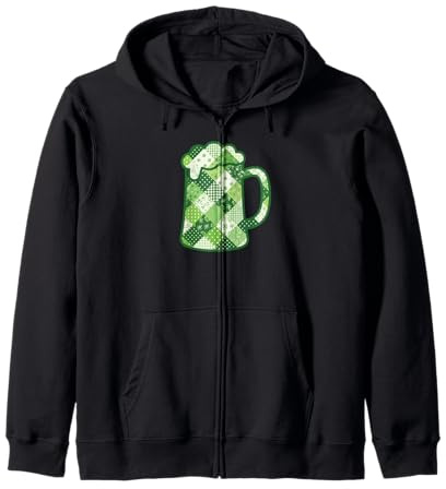 Chope à bière en Patchwork Vert avec trèfle St Patrick Sweat à Capuche